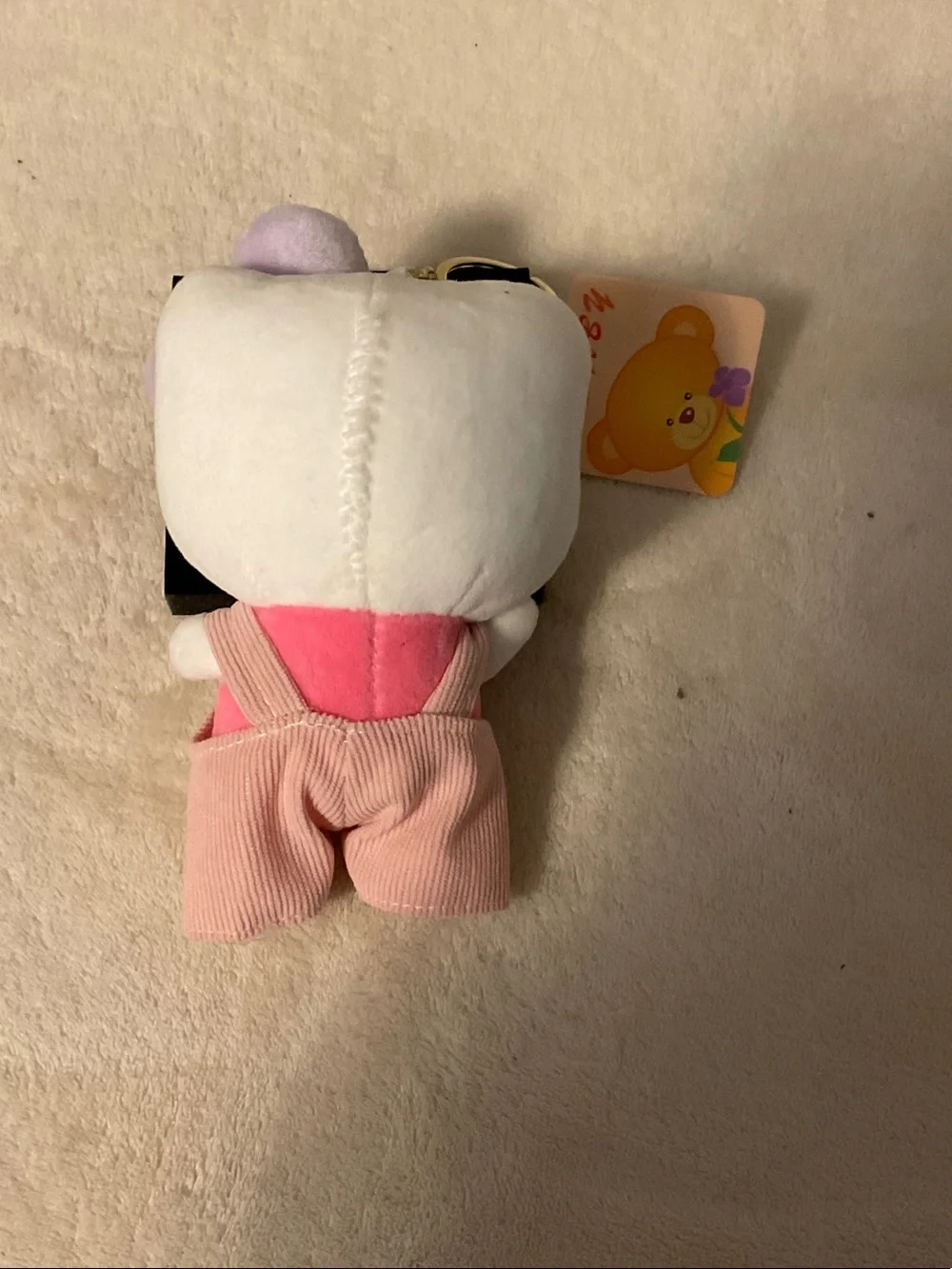 Plush White & Pink Cat Keychain with Lavender Bow